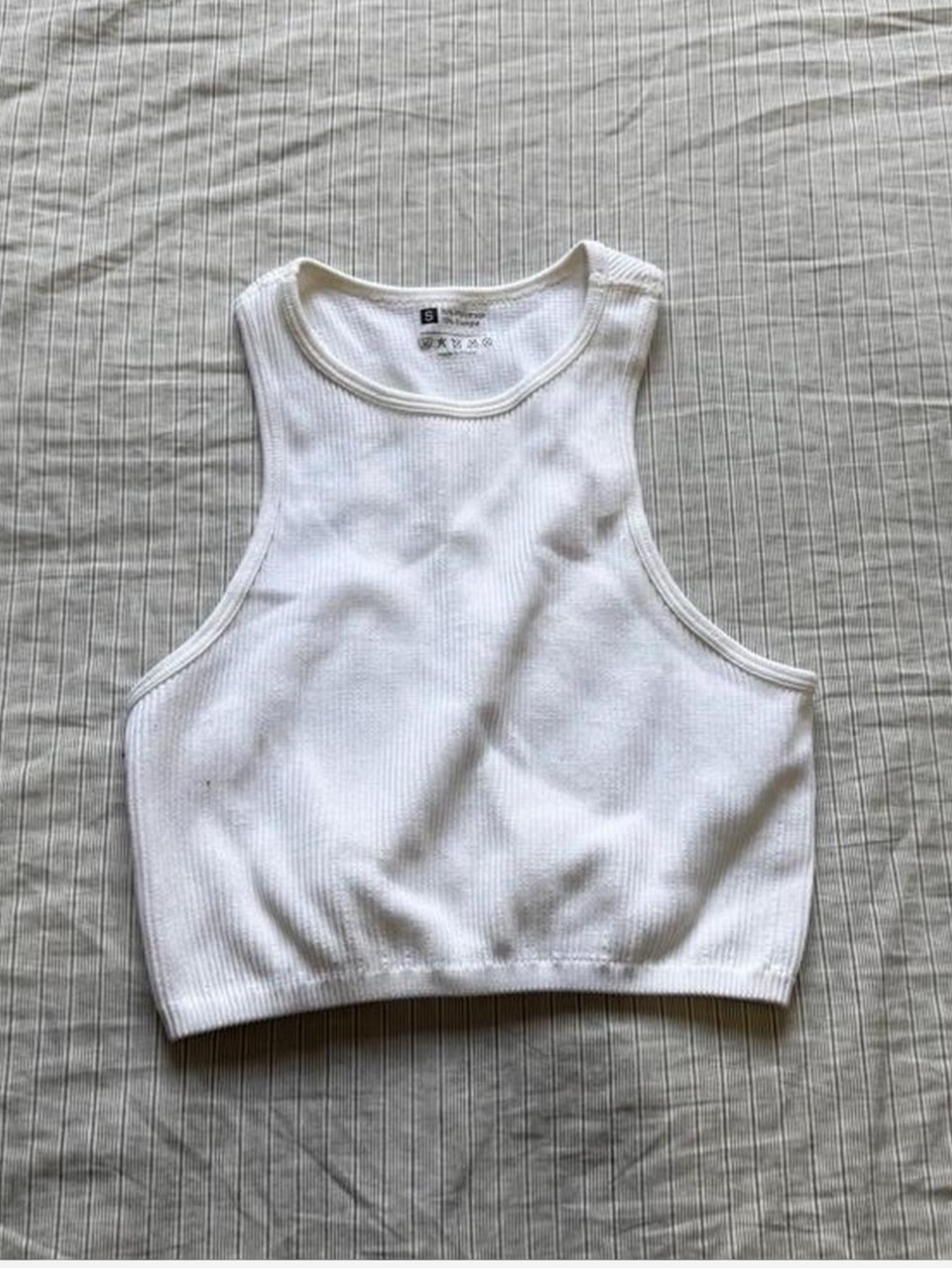 Amazon White Ribbed Crop Tank Top